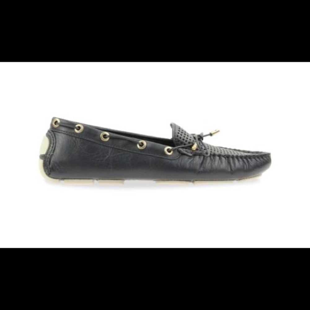 Tory Burch Leather Herrington Driver Flat Navy